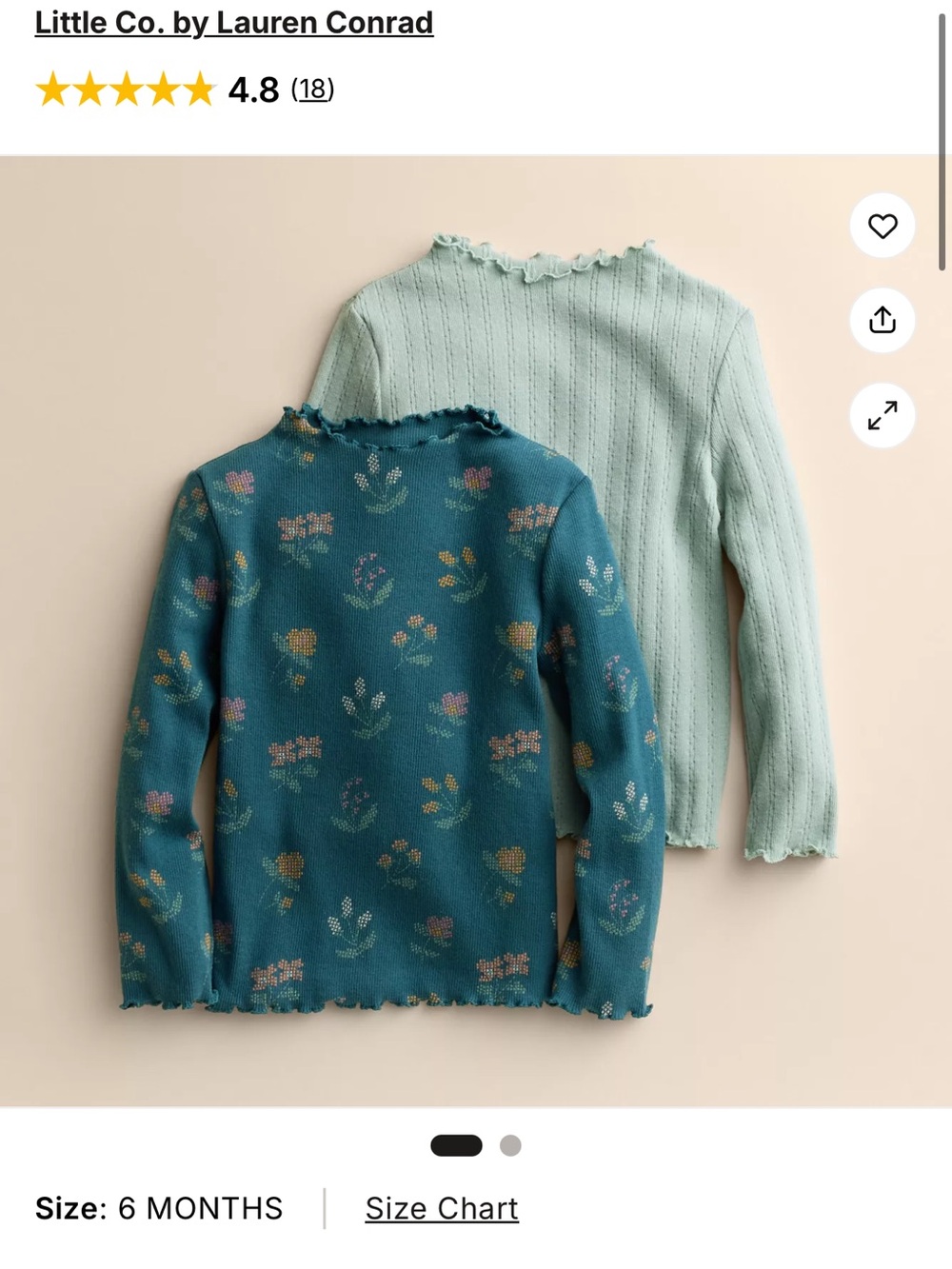 NWT Little Co by Lauren Conrad Baby Set of 2 Long Sleeve Mock Neck Tops 6 Months